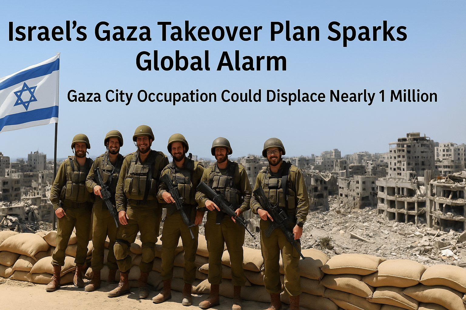 Illustration showing tensions in Gaza with Israel and the U.S. discussing a proposed corporate zone in August 2025.