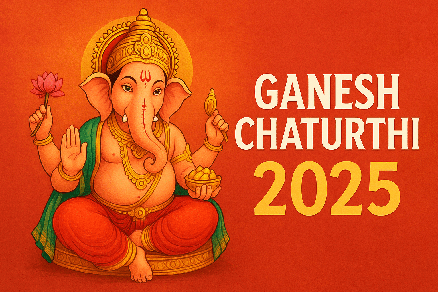 Lord Ganesha illustration with Ganesh Chaturthi 2025 text in festive design.