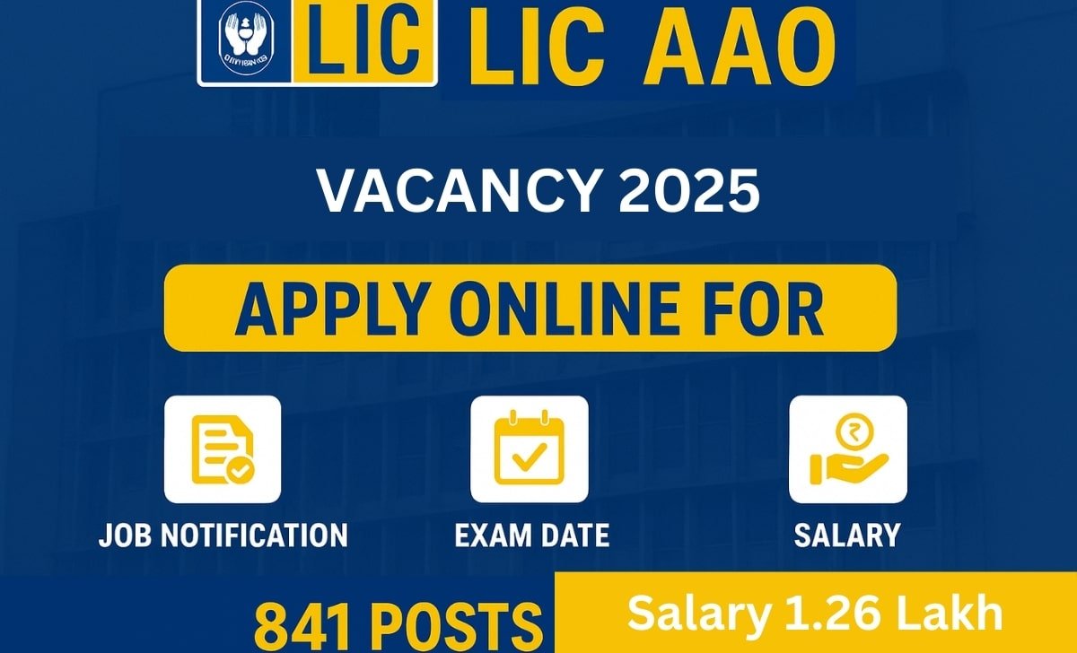 LIC AAO Vacancy 2025 notification with 841 posts, salary up to ₹1.26 lakh, and last date 8 September 2025.
