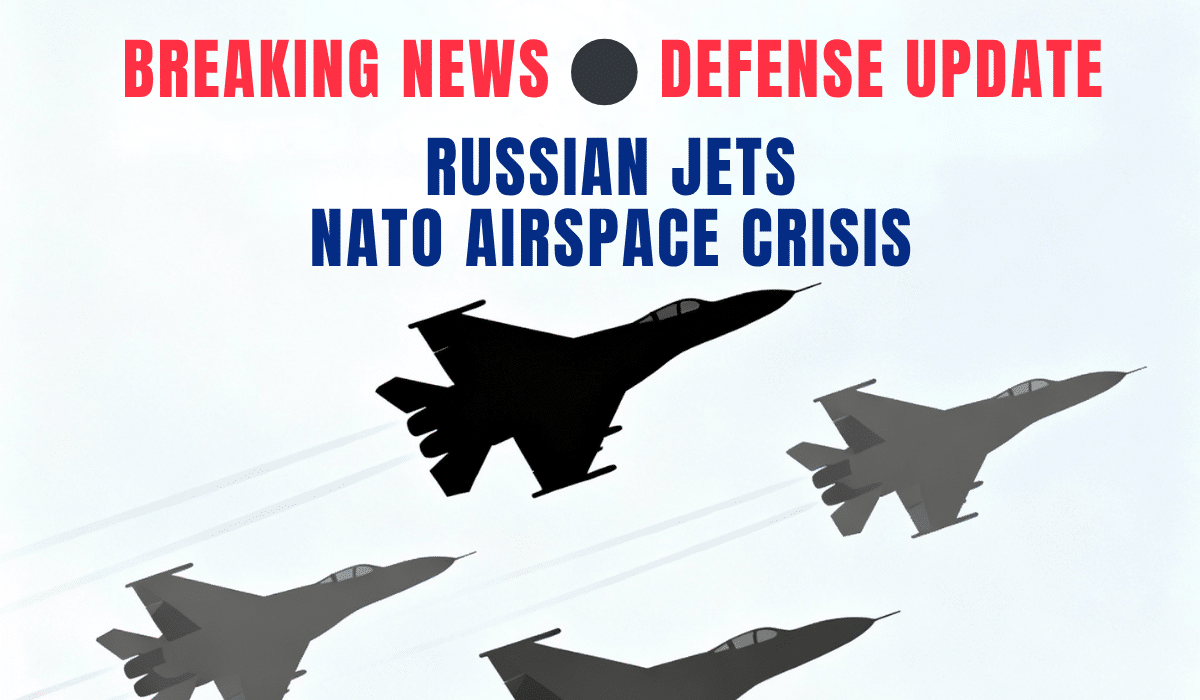 Russian jets NATO airspace crisis news headline with military fighter aircraft silhouettes