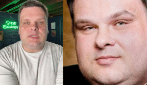 Steve Bridges TikTok comedian in home studio with neon sign and portrait showing popular social media influencer who died at
