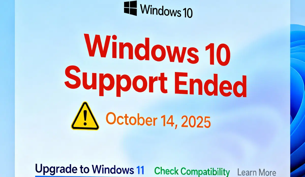 Windows 10 end of support notification showing October 14 2025 deadline and upgrade options