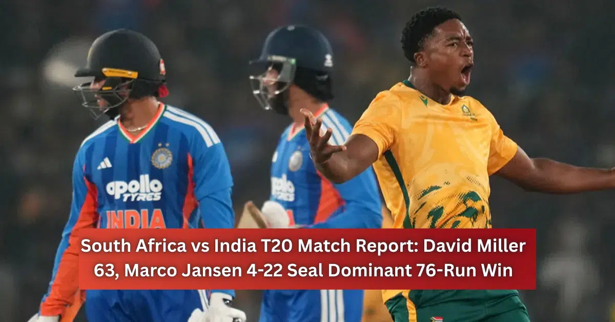 South Africa bowler celebrates a wicket against India during a T20 match as Indian batters walk back after a dominant performance