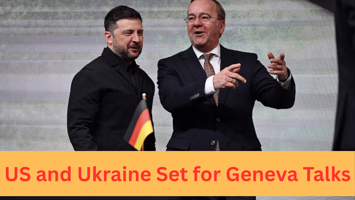 Ukrainian President Volodymyr Zelenskyy and a European official speak during a public event ahead of planned Geneva talks amid Russia’s missile and drone attacks.