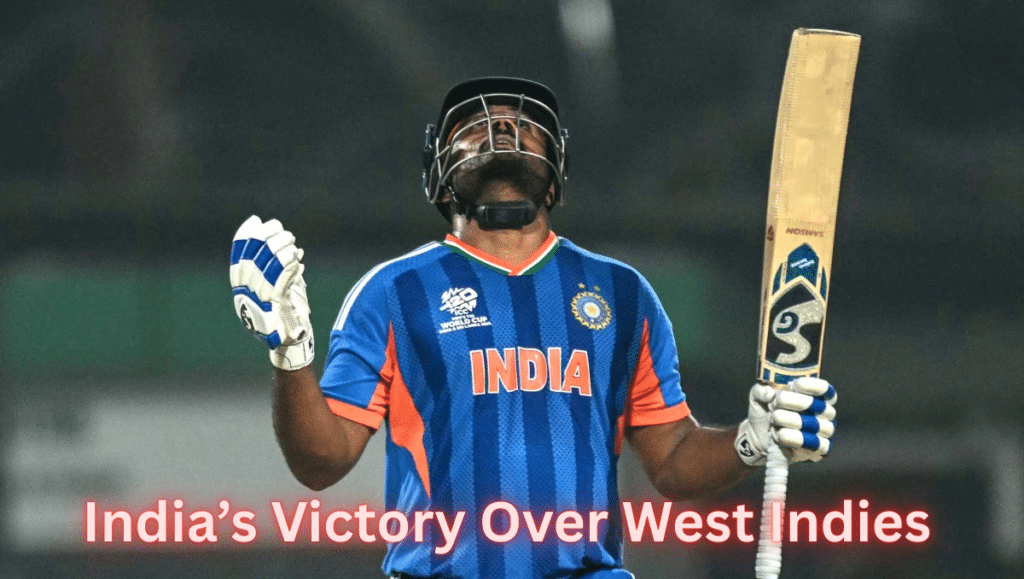 Indian cricketer celebrating after India’s victory over West Indies in a T20 match