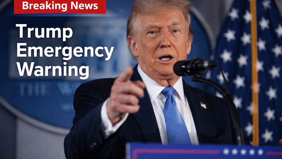 U.S. President Donald Trump delivering an emergency warning during a live press briefing at the White House