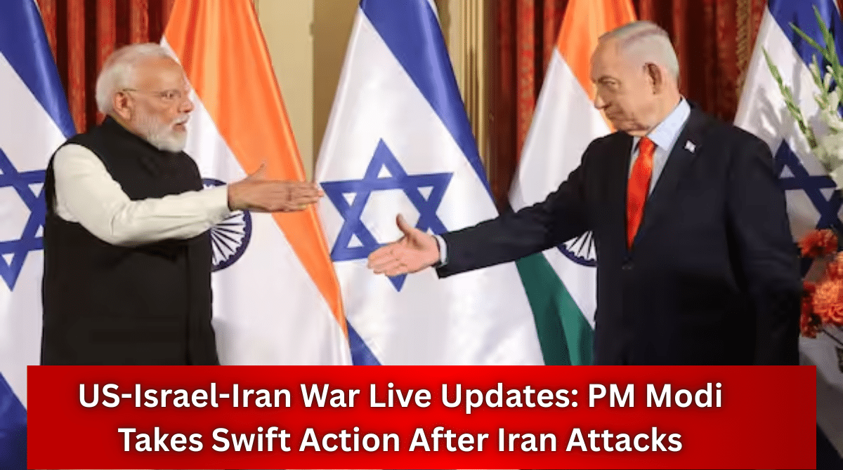 Indian Prime Minister Narendra Modi and Israeli Prime Minister Benjamin Netanyahu extending hands for a handshake during a diplomatic meeting