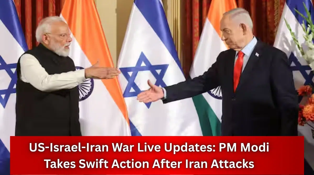 Indian Prime Minister Narendra Modi and Israeli Prime Minister Benjamin Netanyahu extending hands for a handshake during a diplomatic meeting