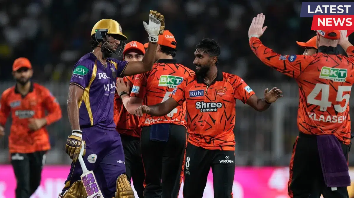 Sunrisers Hyderabad players celebrating wicket against Kolkata Knight Riders in IPL 2026 match
